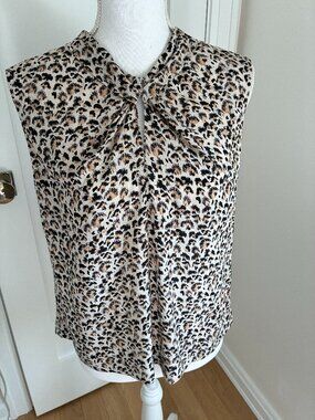 Rebecca Taylor Leopard Print Sleeveless Tie Neck Blouse | Size 8